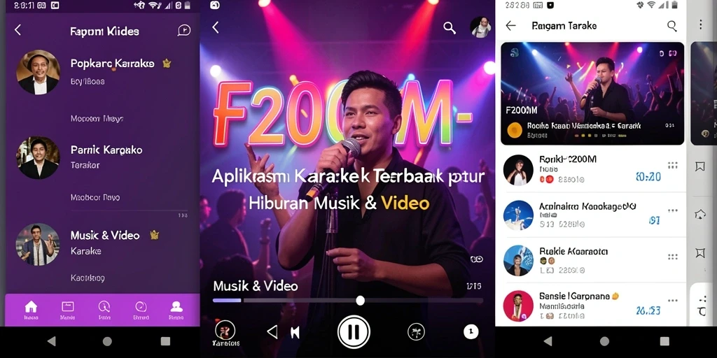 Antarmuka aplikasi F200M yang menarik untuk Karaoke dengan pilihan lagu lengkap.