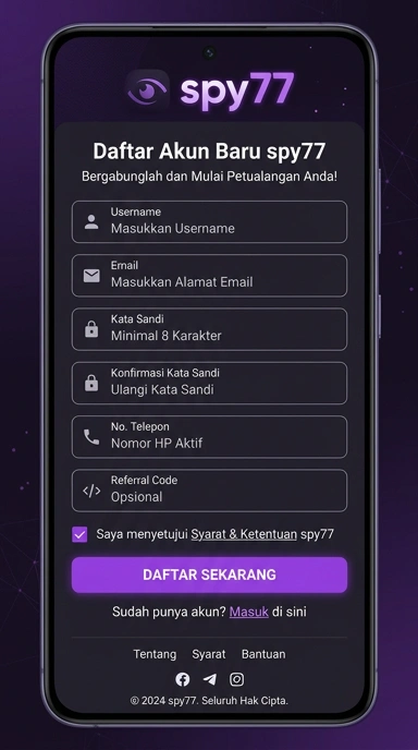 Tampilan halaman daftar spy77